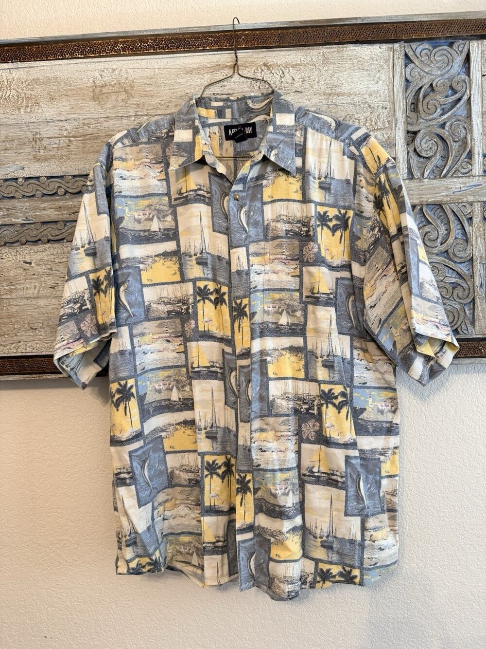 Keeler Bay Shirt Mens Large Multicolor Nautical Tropical Short Sleeve Button Up